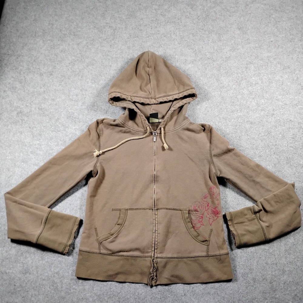 Hot Tuna Angel Graphic Full Zip Hoodie Womens Size Small Brown Y2K Fairycore